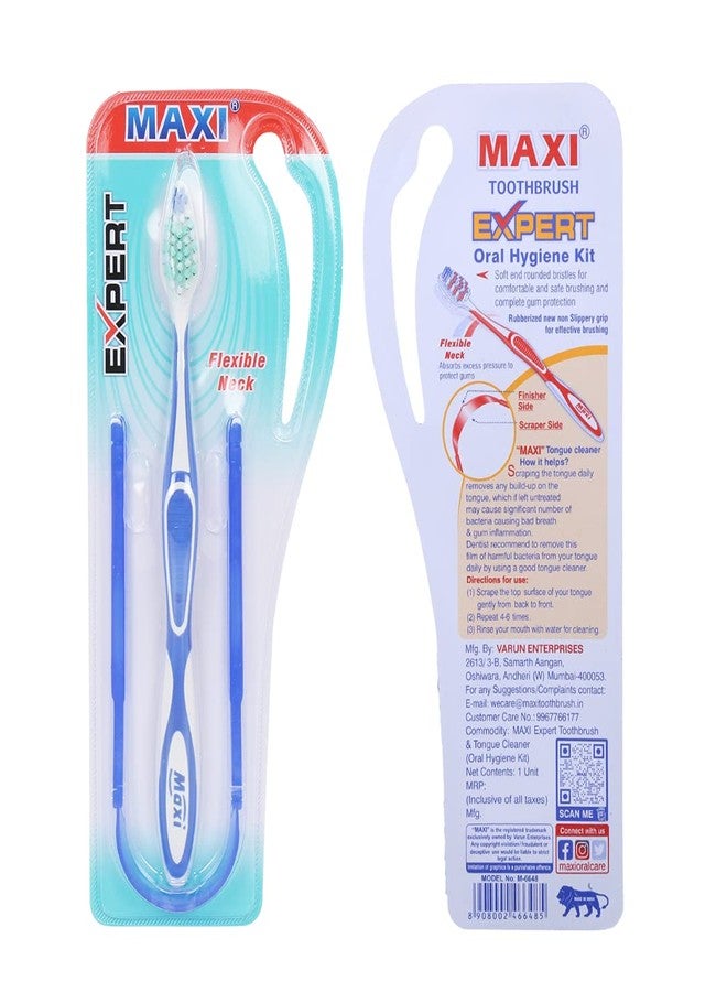 MAXI Expert Soft Bristles Toothbrush with Dual action Tongue Cleaner - Oral Hygiene Kit, Perfect combo for Family, Multicolor (Pack of 6) - Image 4